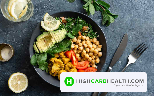 High carb health logo and food